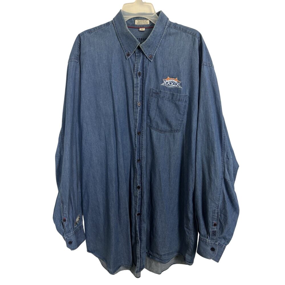 Y2K Super Bowl XXXIX Denim Button Up Shirt Men’s Size XXL Cutter & Buck NFL